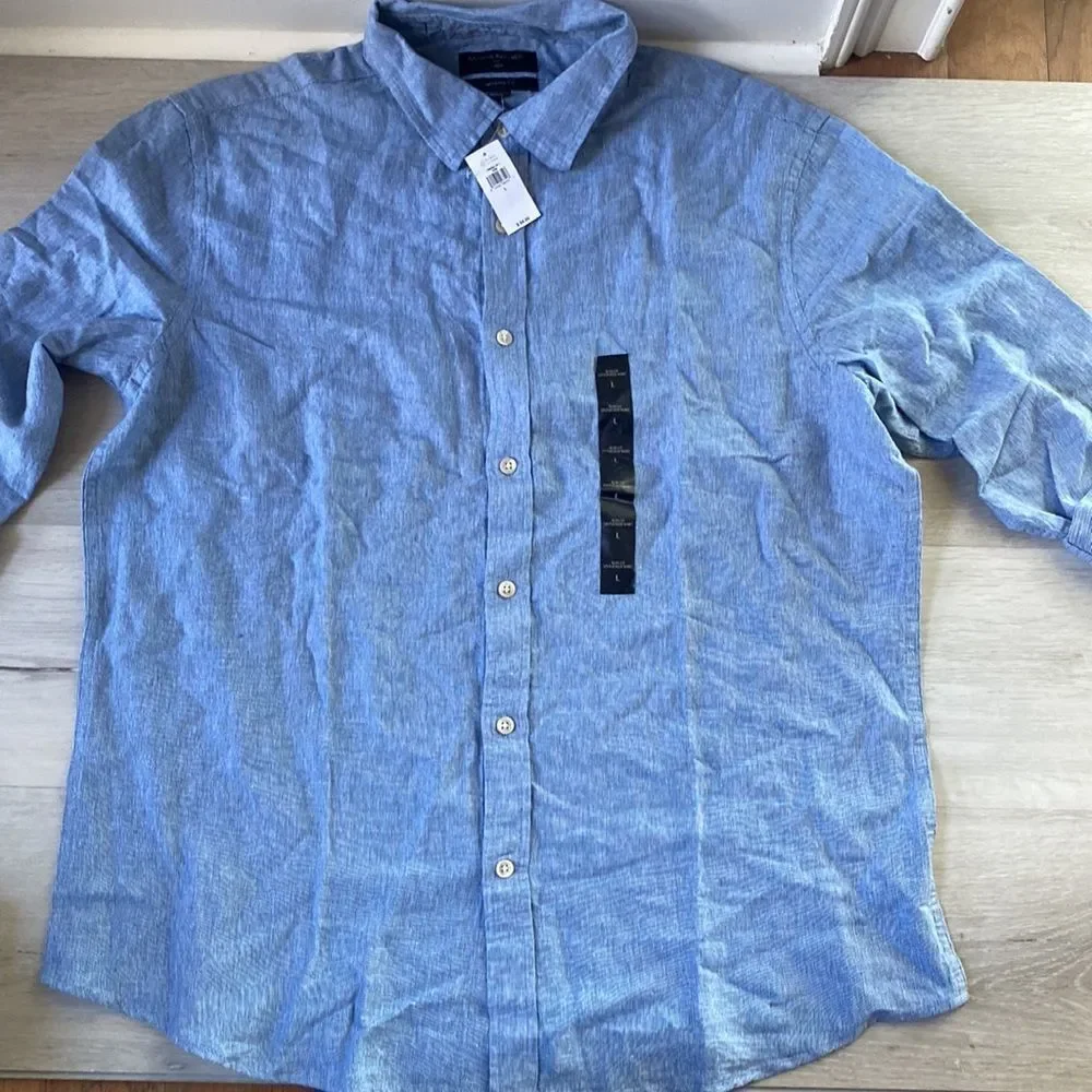 BANANA REPUBLIC SLIM LINEN-BLEND SHIRT‎ untucked fit linen men’s large blue nwt